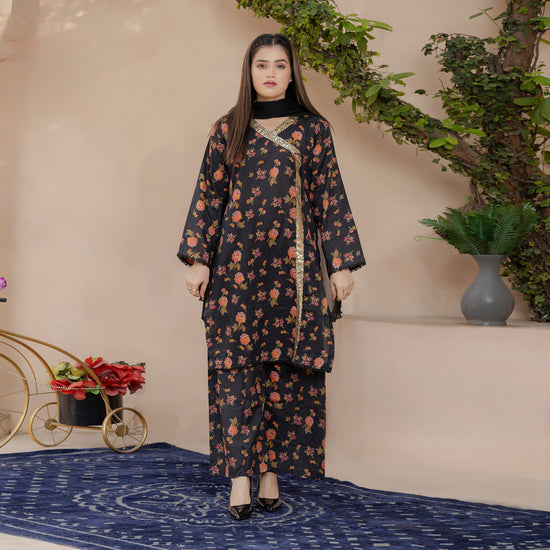 Noir Rose Printed Suit Stitched