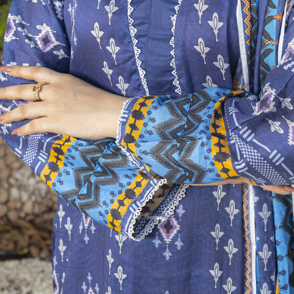 Midnight Indigo 3-Piece Lawn Suit Stitched
