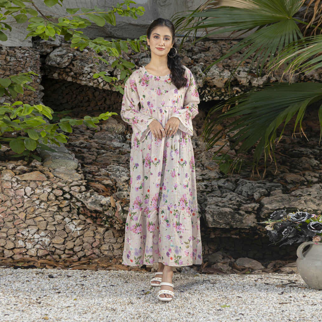 Blush Petals Floral Maxi Dress Stitched