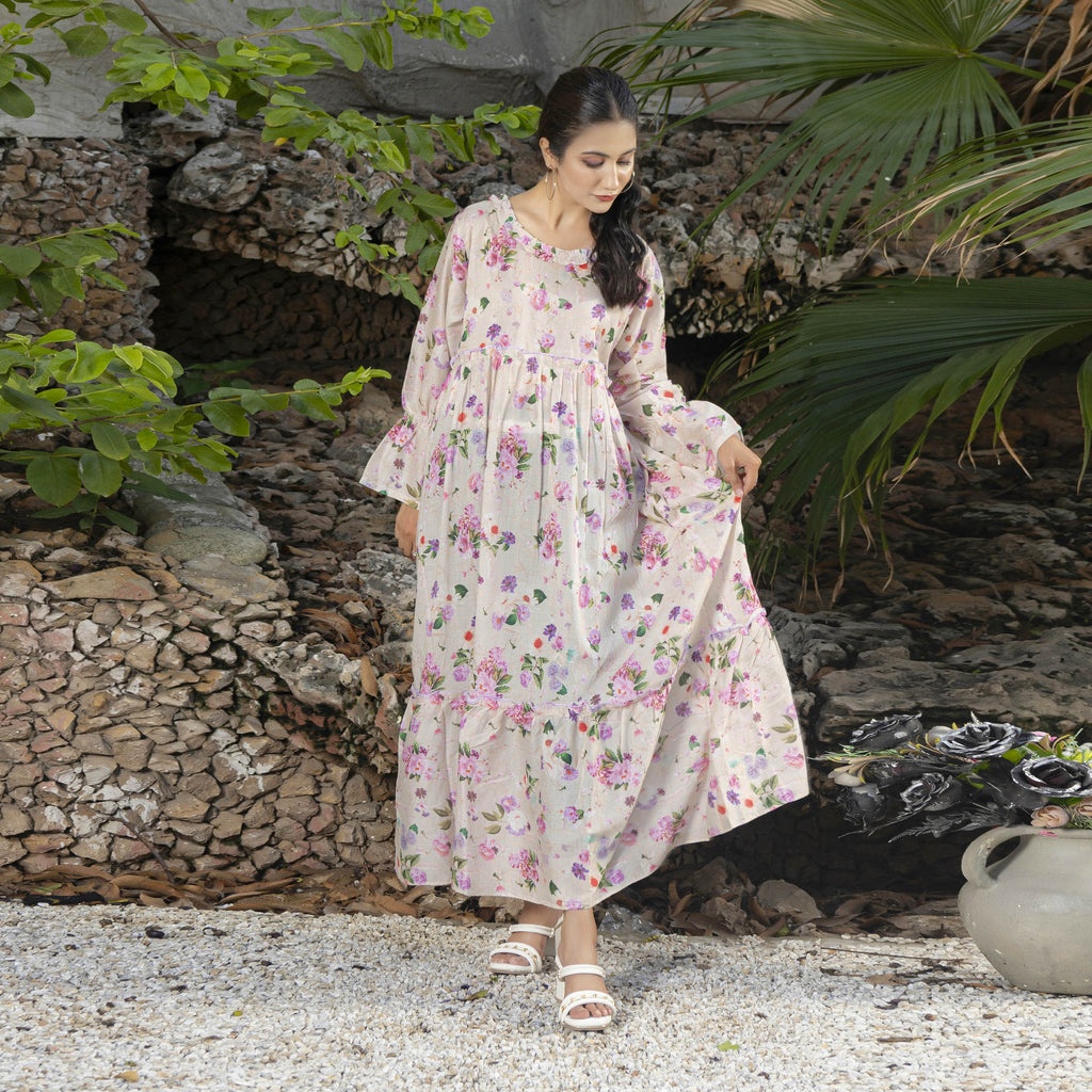 Blush Petals Floral Maxi Dress Stitched