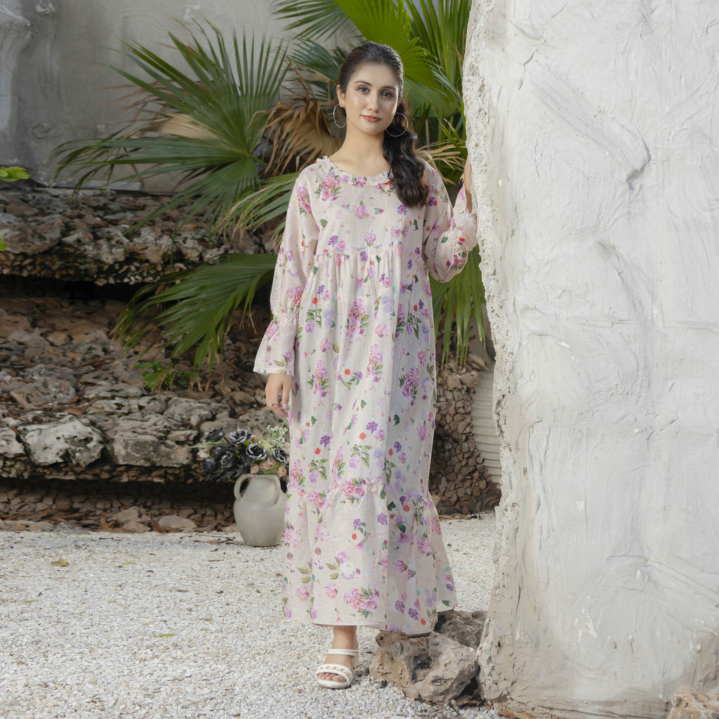 Blush Petals Floral Maxi Dress Stitched