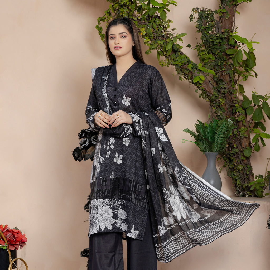 Monochrome Bloom 3-Piece Suit Stitched