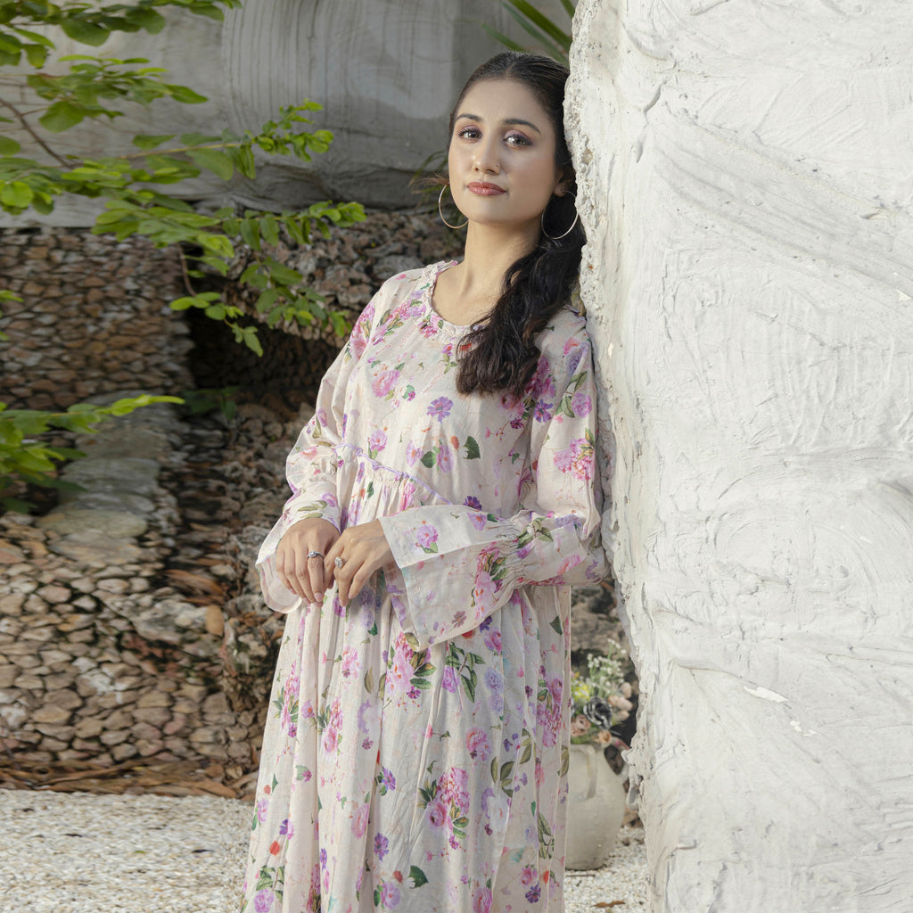 Blush Petals Floral Maxi Dress Stitched