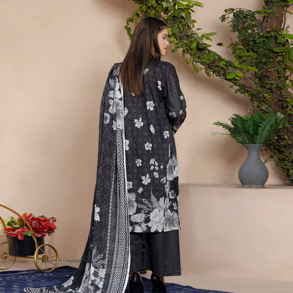 Monochrome Bloom 3-Piece Suit Stitched