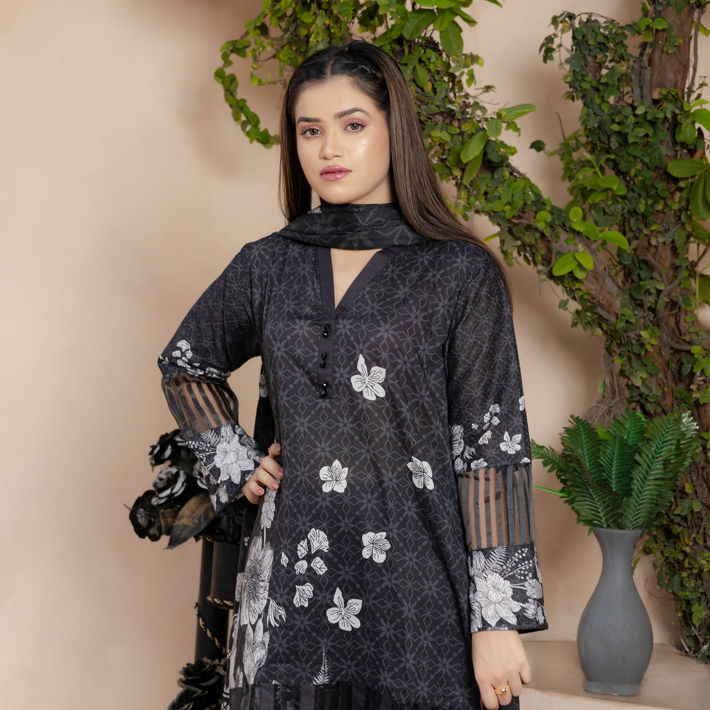 Monochrome Bloom 3-Piece Suit Stitched