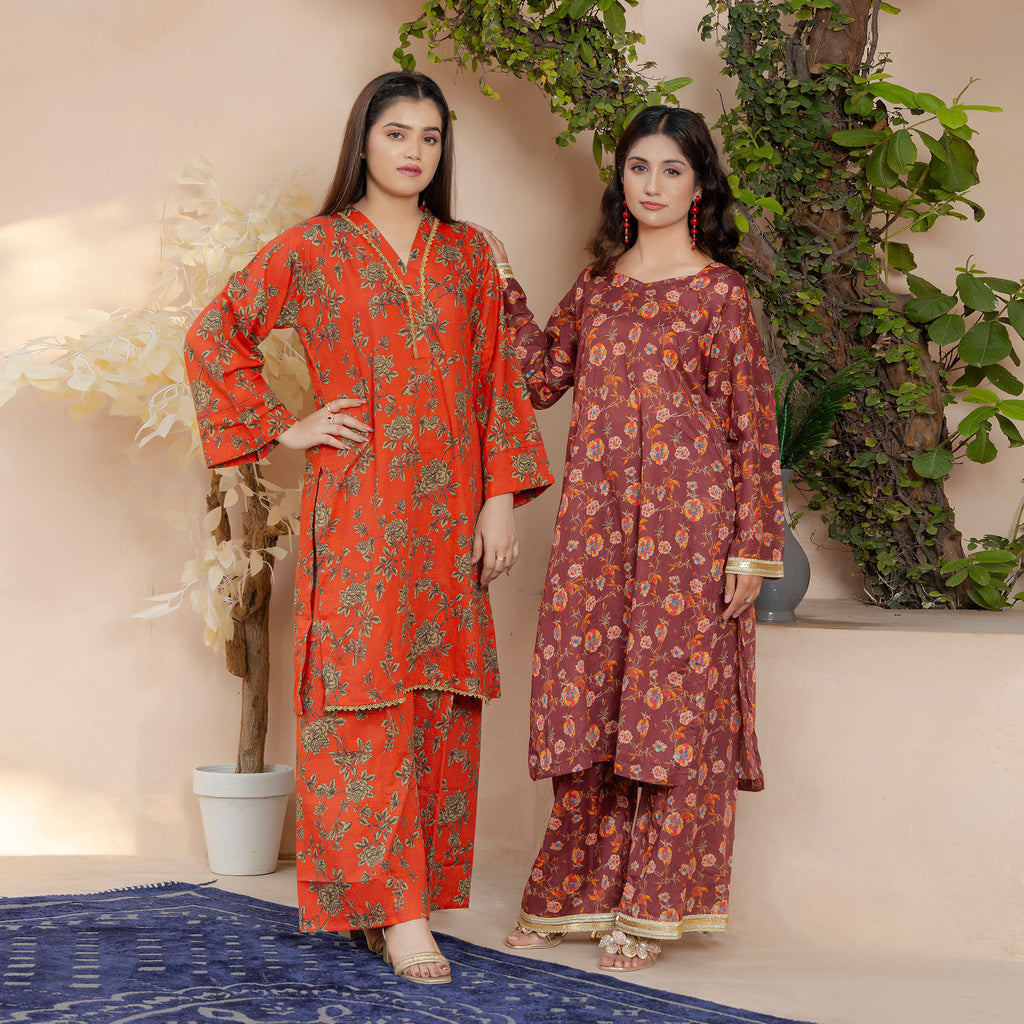 Golden Petals on Lawn Suit Stitched
