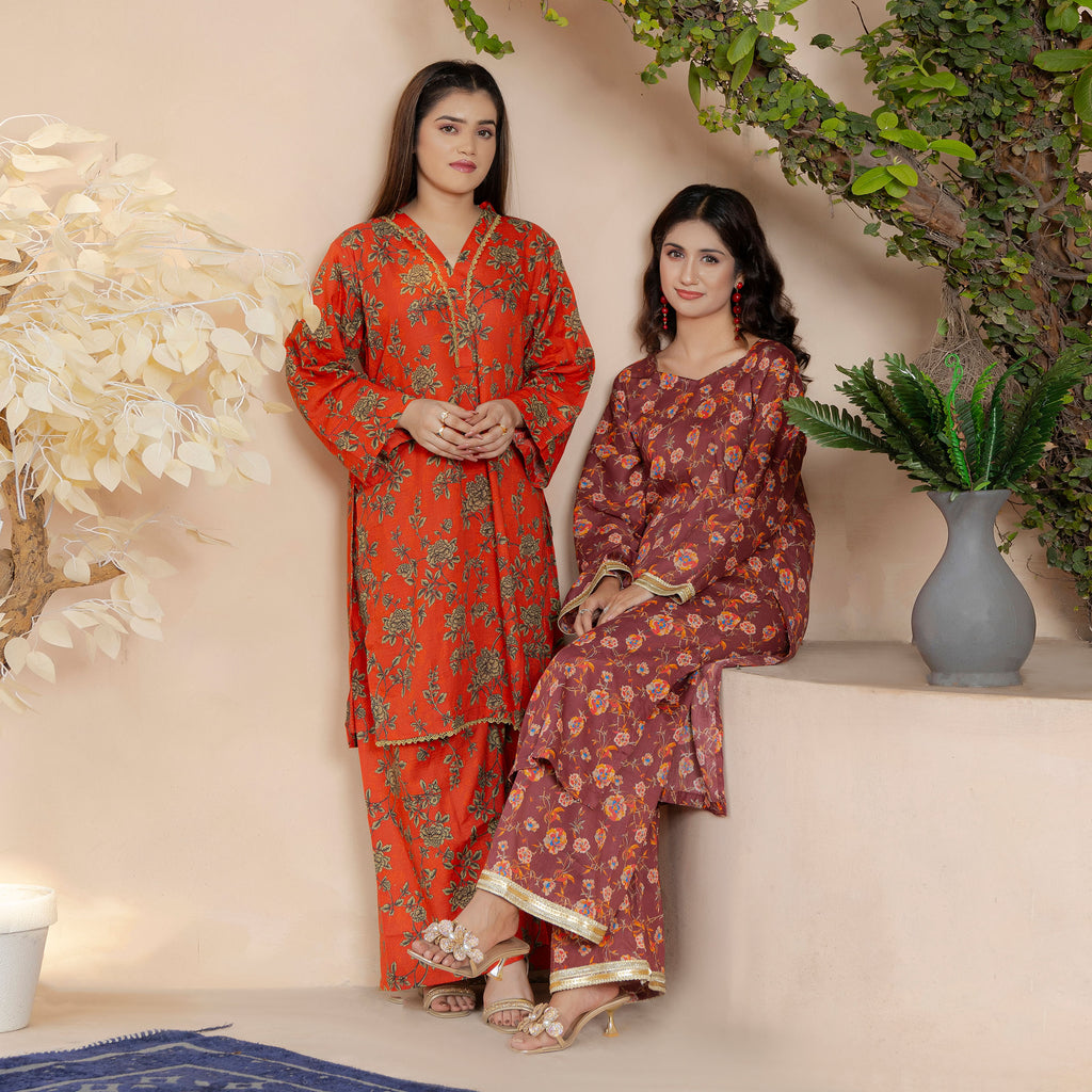 Golden Petals on Lawn Suit Stitched