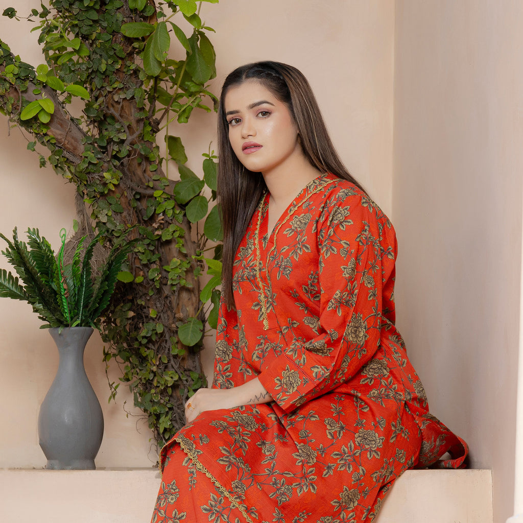 Golden Petals on Lawn Suit Stitched