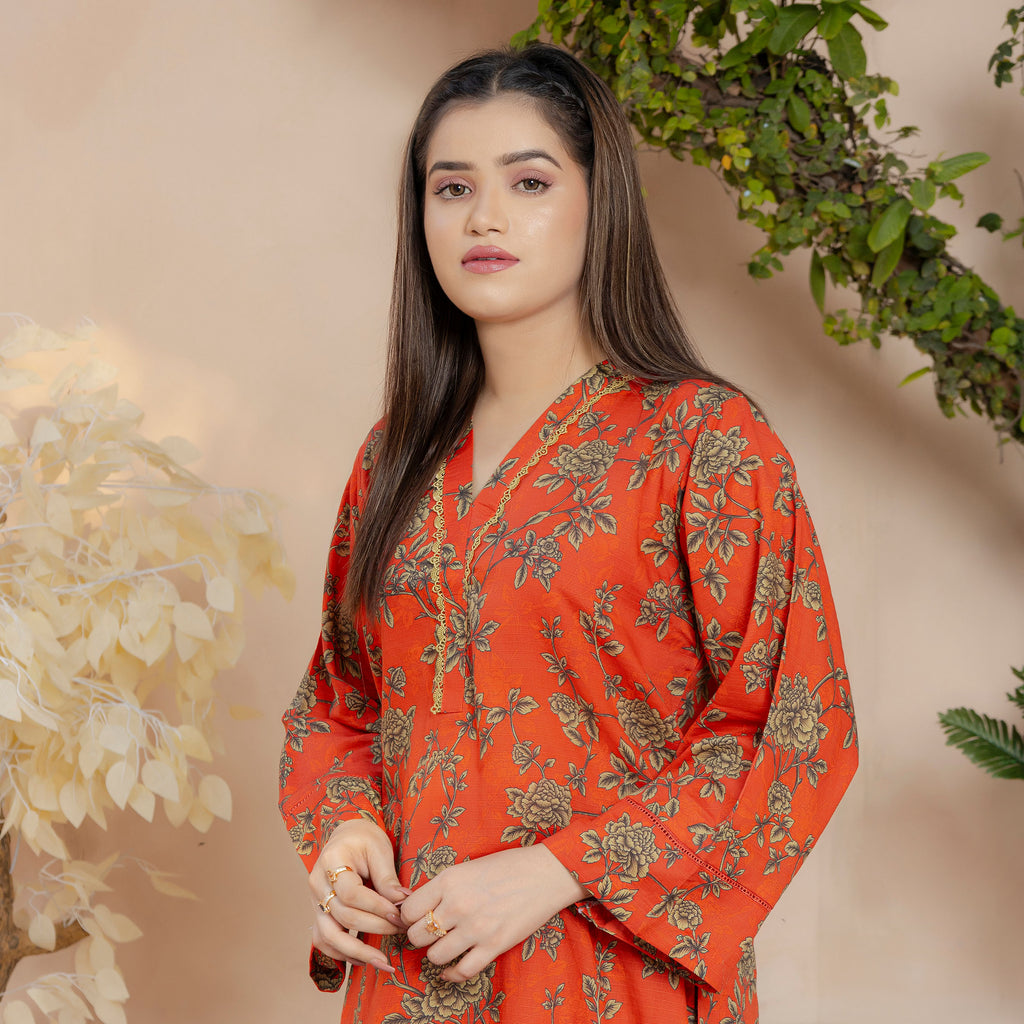 Golden Petals on Lawn Suit Stitched
