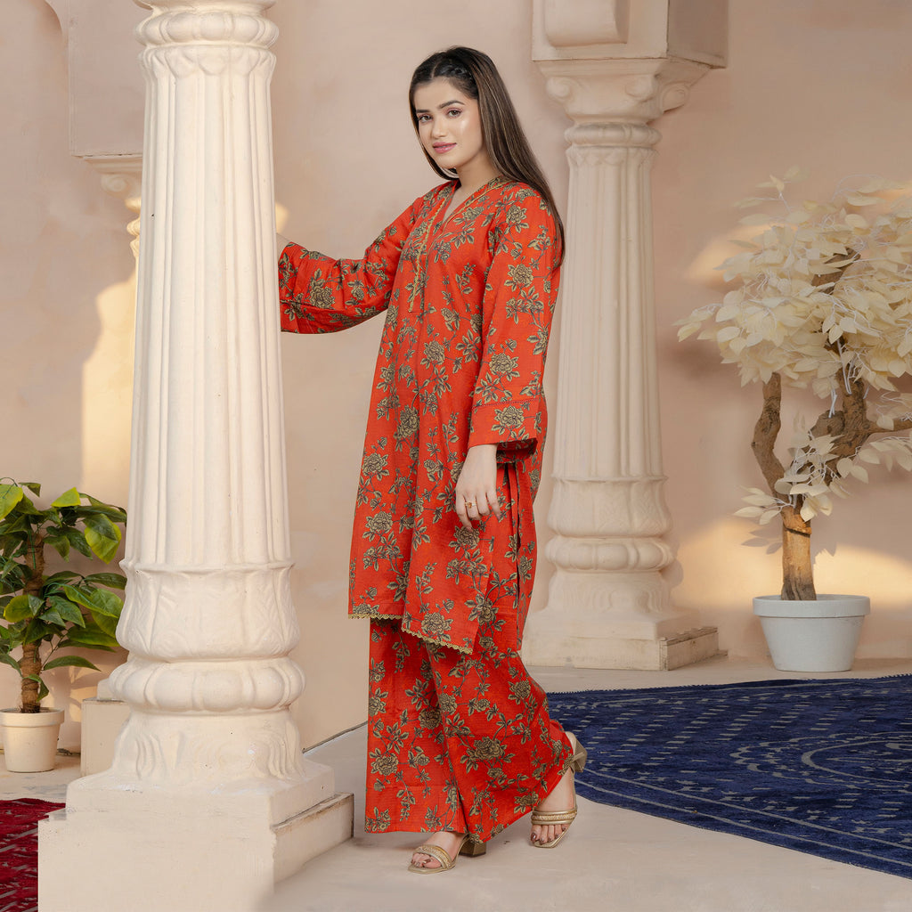 Golden Petals on Lawn Suit Stitched