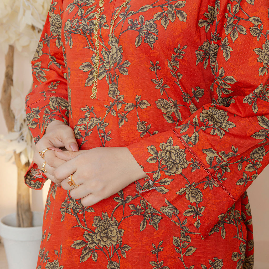 Golden Petals on Lawn Suit Stitched