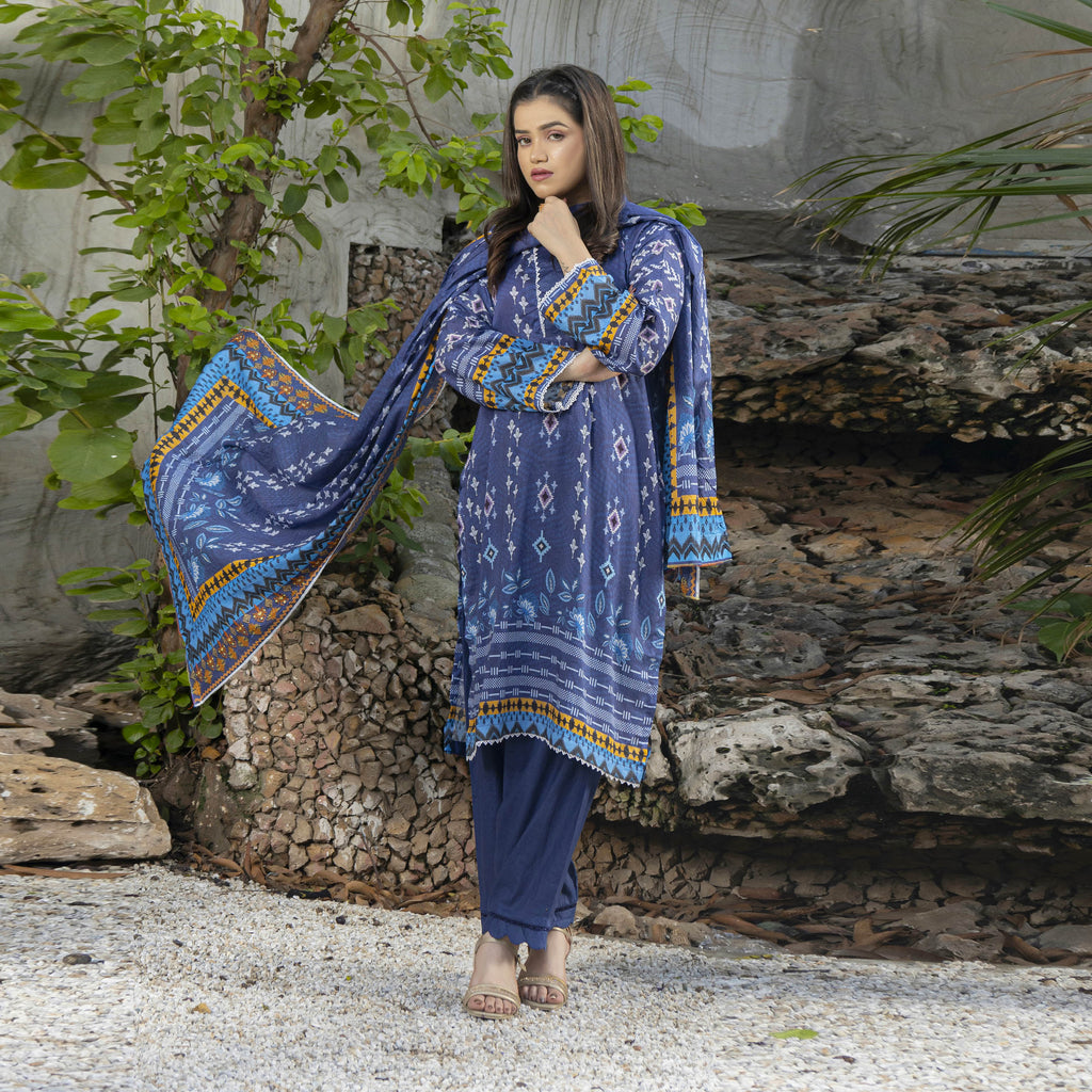 Midnight Indigo 3-Piece Lawn Suit Stitched