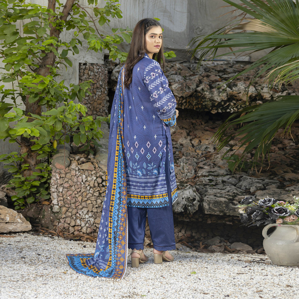 Midnight Indigo 3-Piece Lawn Suit Stitched